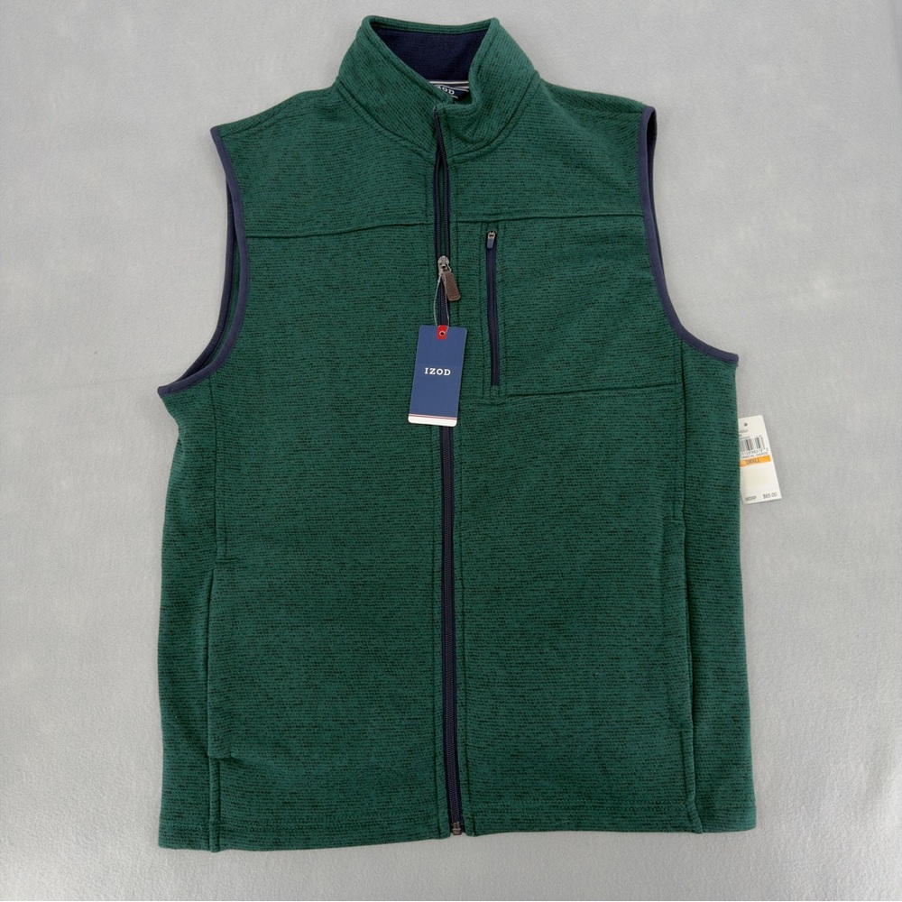 NEW IZOD Green Fleece Full Zip Vest Small Mens